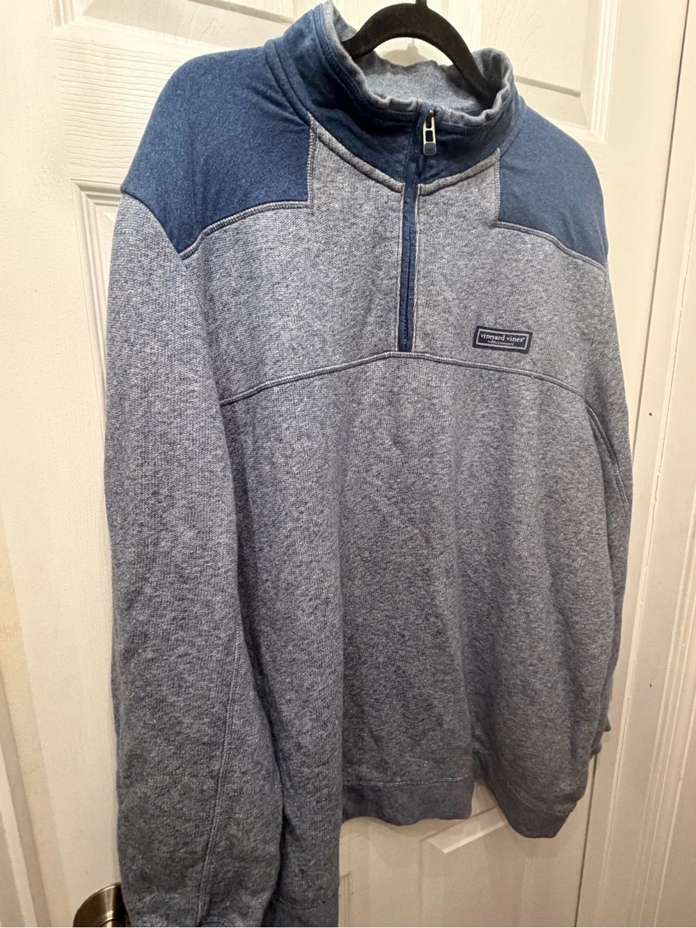 Vineyard Vines Heathered Blue Quarter-Zip Pullover with Dark Blue Yoke